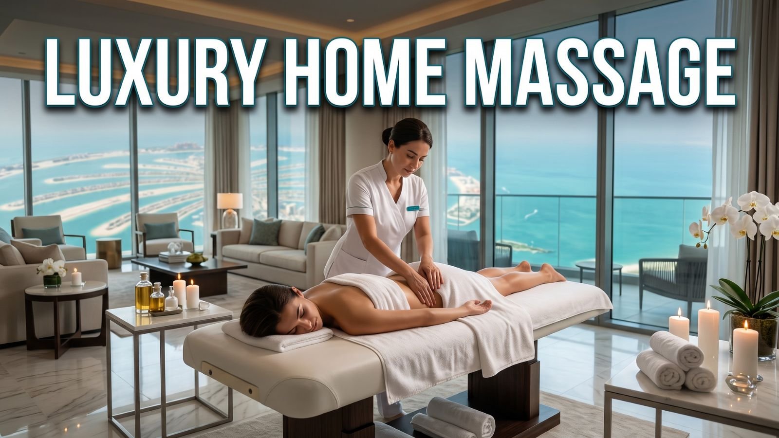 Luxury home massage experience inside a premium Palm Jumeirah penthouse with a professional massage therapist.